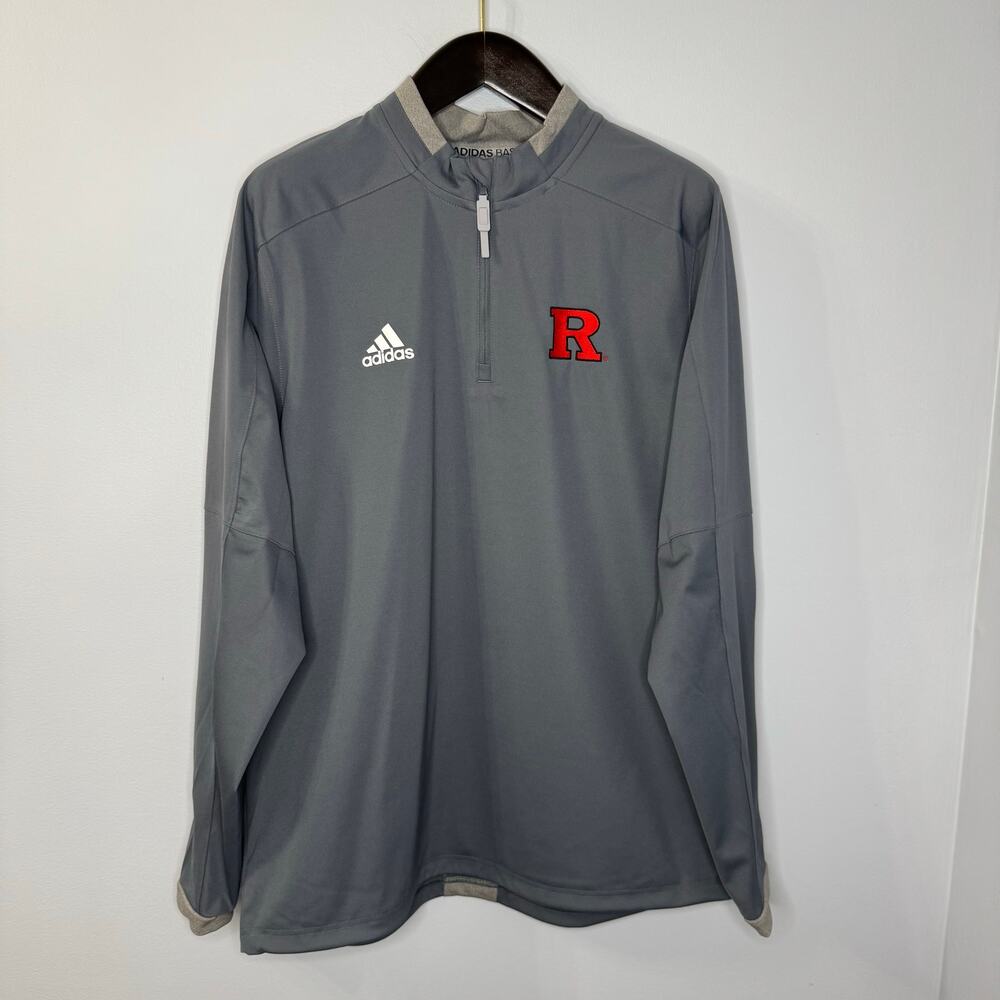 Adidas Rutgers University 1/4 Zip Long Sleeve Windbreaker Pullover Men's L Grey